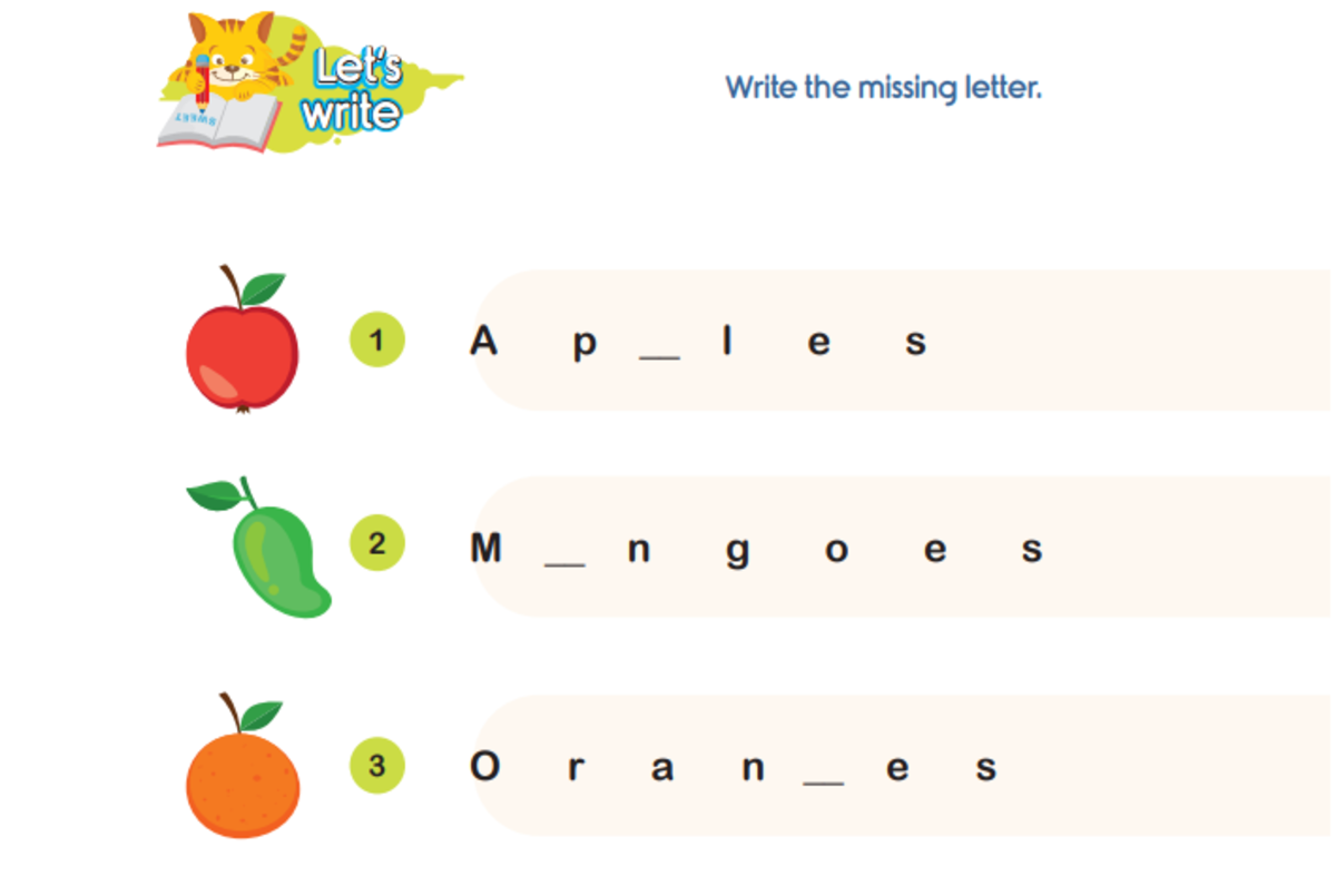 Let’s Write Kunci Jawaban Bahasa Inggris Kelas 1 SD Unit 13 Halaman 122-123: I Like Fruits, Kurikulum Merdeka