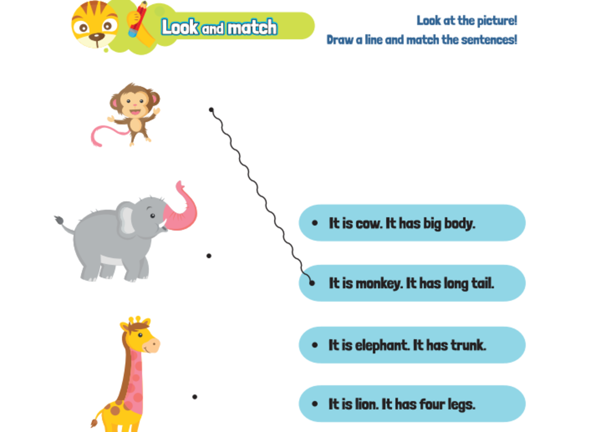 Look and Match Kunci Jawaban Bahasa Inggris Kelas 2 SD Unit 9 Halaman 108: The Giraffe is Tall, Kurikulum Merdeka