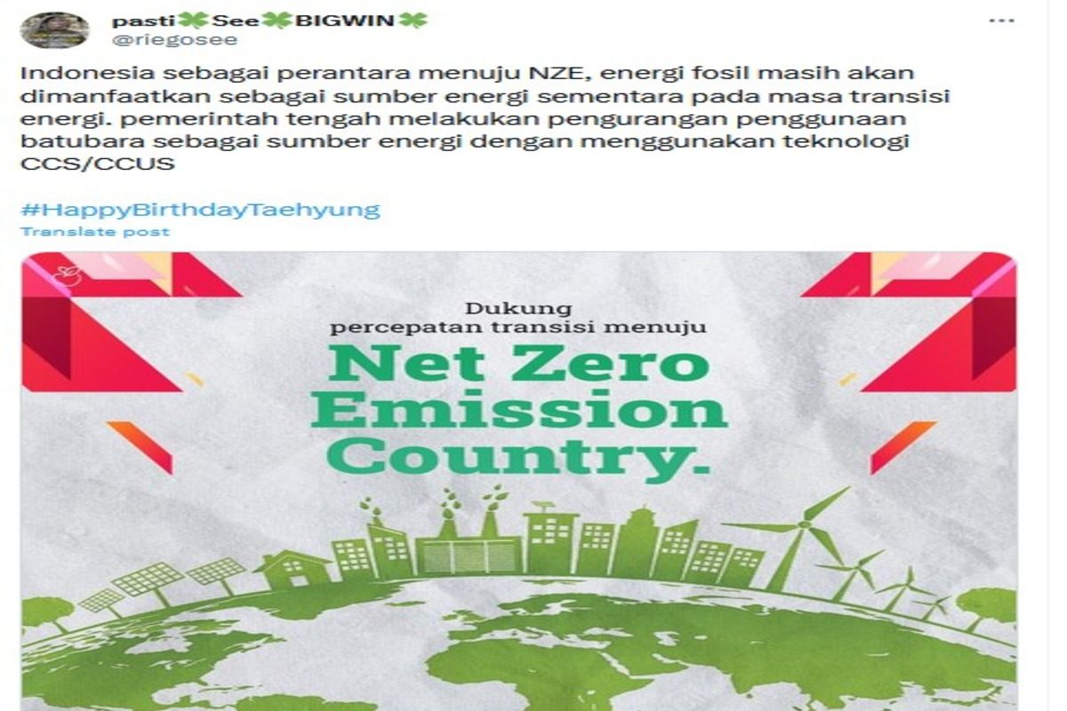 screenshot postingan poster Program Net Zero Emission / twitter/riegosee