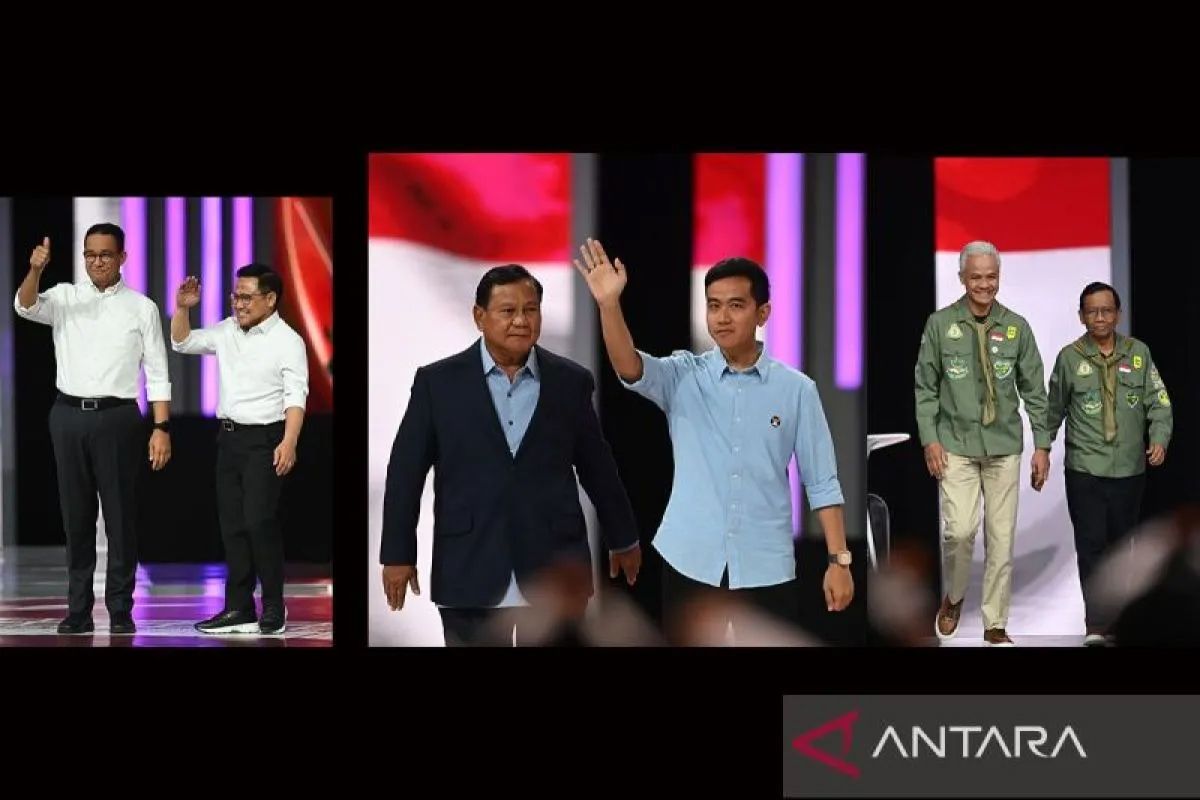 Tiga pasangan calon (paslon) presiden dan wakil presiden peserta Pilpres 2024. Pascadebat ke 4, Survei Indonesia Survey Center (ISC) menunjukkan elektabilitas pasangan Prabowo Gibran mencapai 52 persen dan berpeluang besar menang dalam satu putaran.