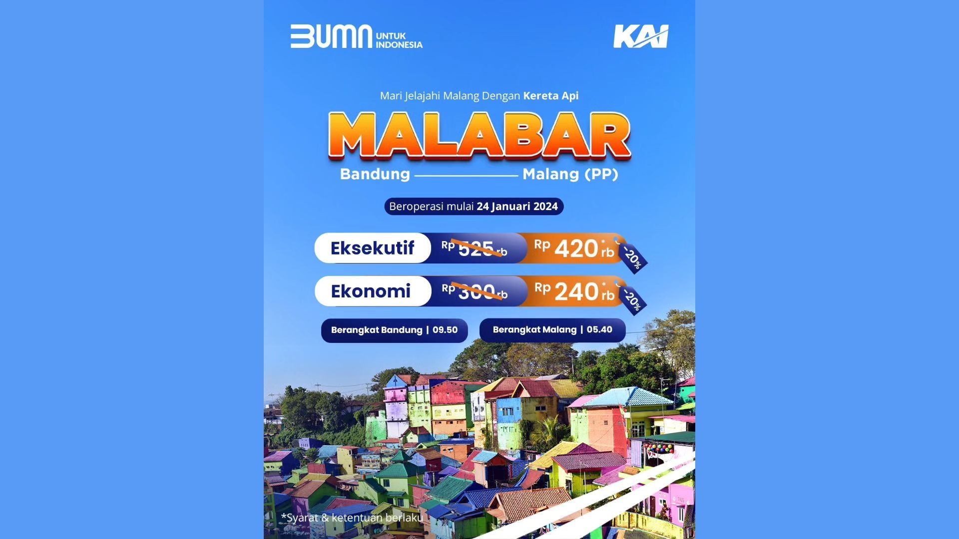 Harga tiket promo KA Malabar mulai Rabu, 24 Januari 2024.