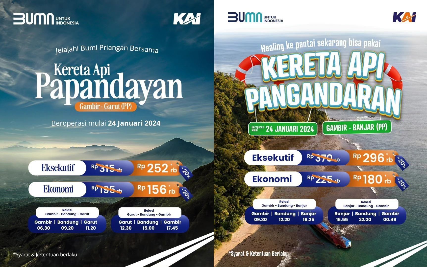 Harga tiket promo KA Papandayang dan KA Pangandaran mulai Rabu, 24 Januari 2024.
