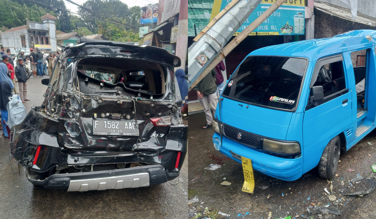 Kecelakaan beruntun terjadi di jalur Puncak, Tugu Selatan, Kabupaten Bogor, Selasa 23 Januari 2024 siang hari ini.