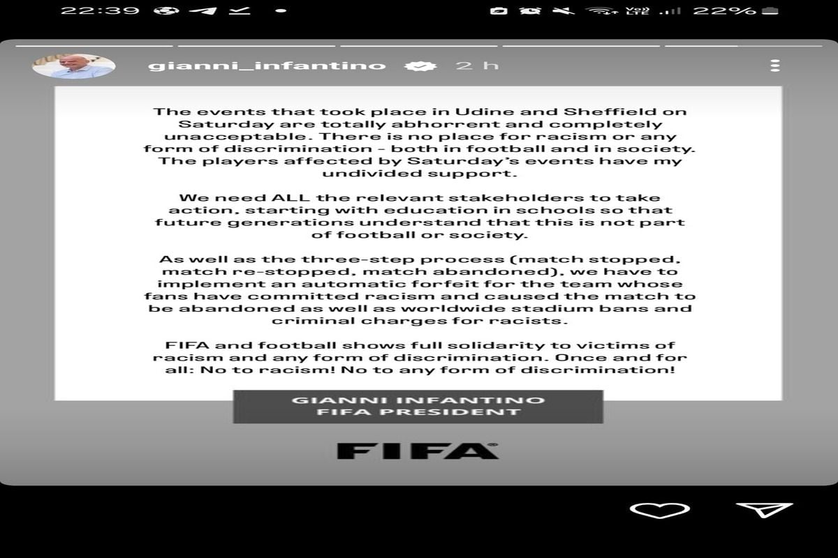 Postingan Presiden FIFA Gianni Infantino / twitter/@HASEG4W4