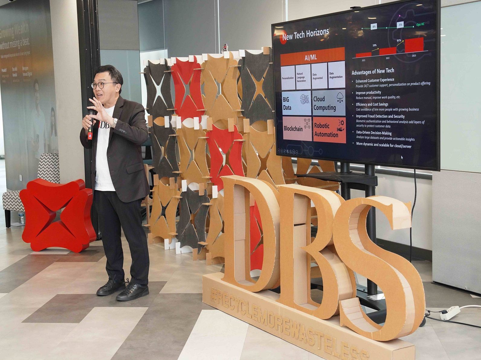 Founder and CEO Dicoding Narenda Wicaksono menyampaikan informasi terkait pencapaian dan peluang program DBS Foundation Coding Camp di Jakarta, Selasa (23/1/2024). Sumber: Bank DBS Indonesia