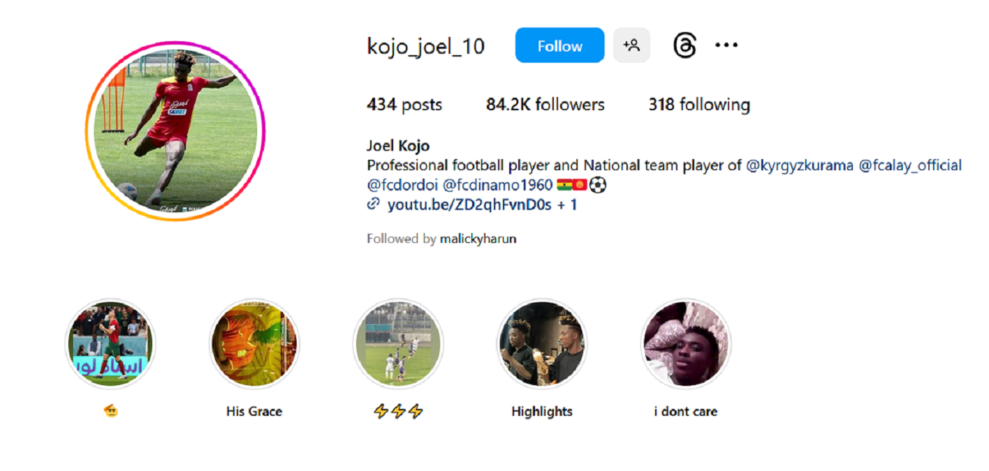 Akun media sosial Joel Kojo