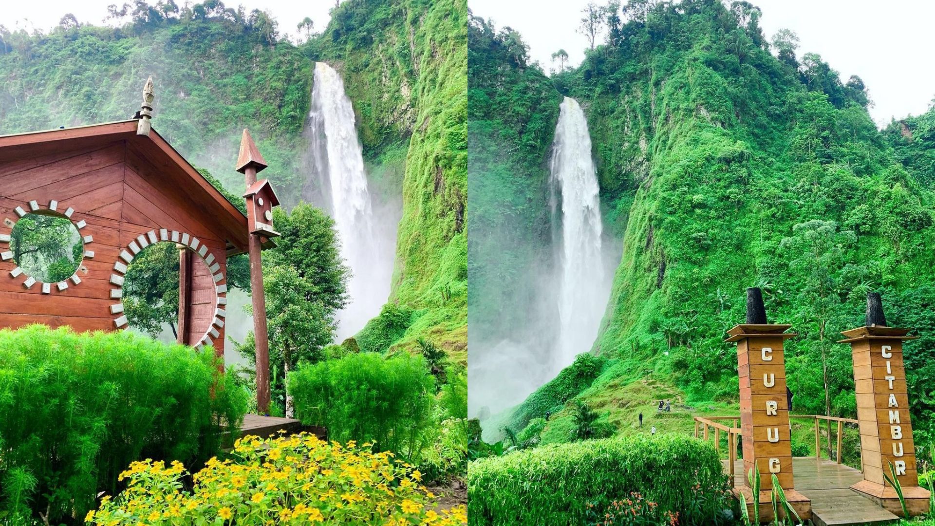 Spot foto (kiri) dan pintu masuk (kanan) Curug  Citambur/ Instagram/hakimridwan_99/