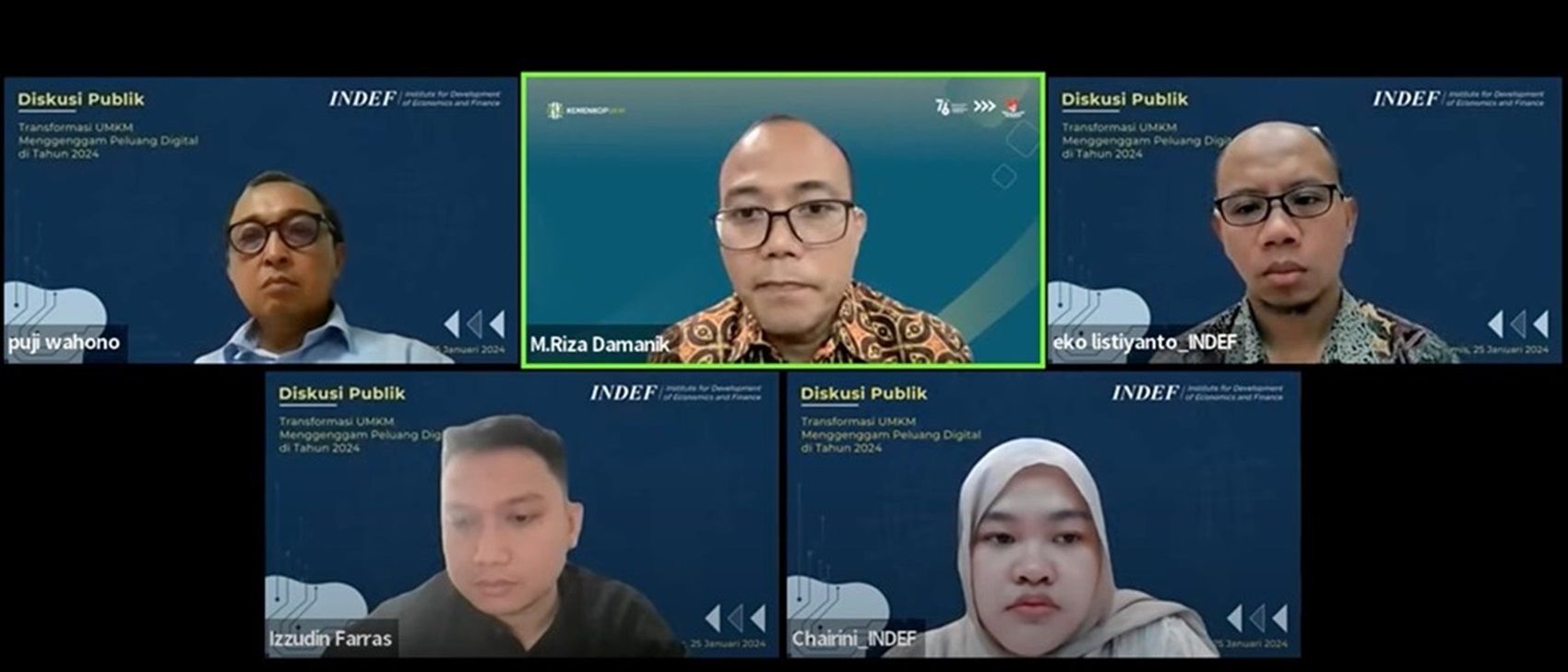 Diskusi Publik Riset INDEF: Peran Platform Digital Terhadap Pengembangan UMKM di Indonesia.