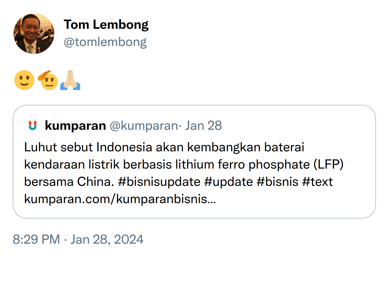 Unggahan Tom Lembong.