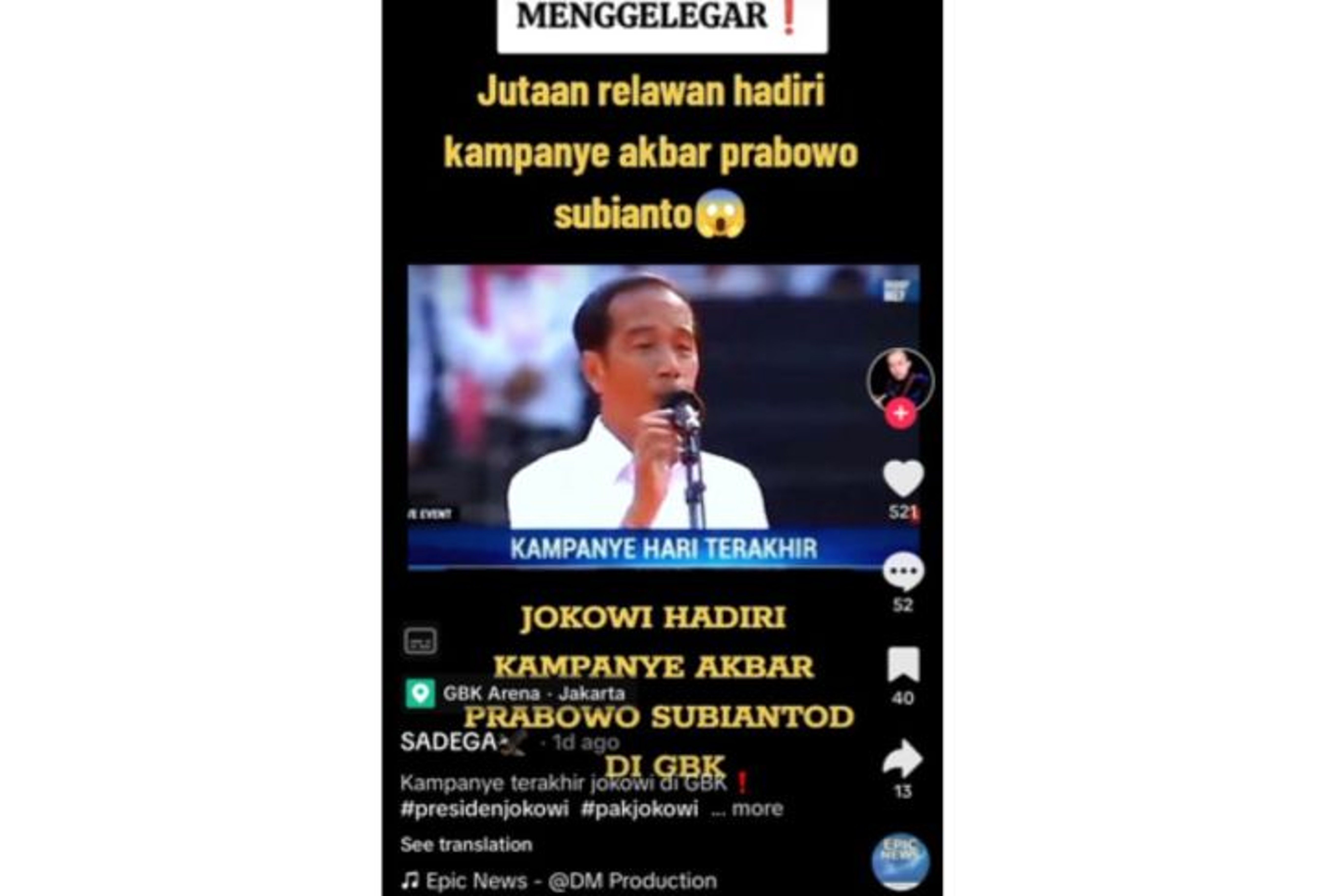 Unggahan terkait kabar Jokowi yang berkampanye.
