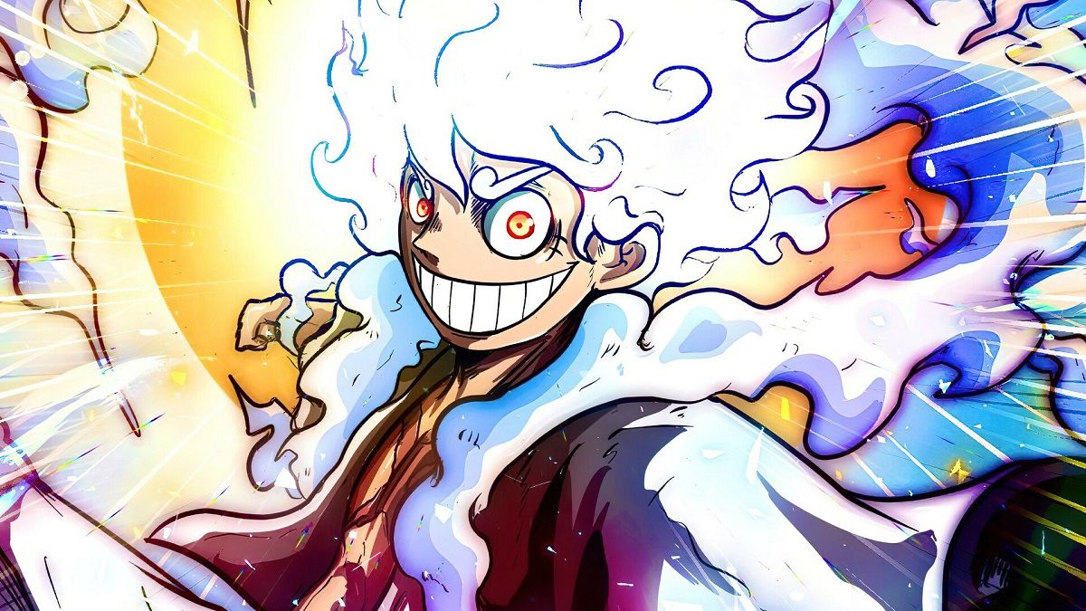 Luffy dalam mode Sun God Nika di One Piece.