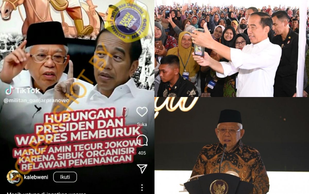 Unggahan terkait hubungan Presiden Jokowi dan Wapres Ma'ruf Amin yang memburuk oleh akun Instagram @kalebweni (foto kiri).//