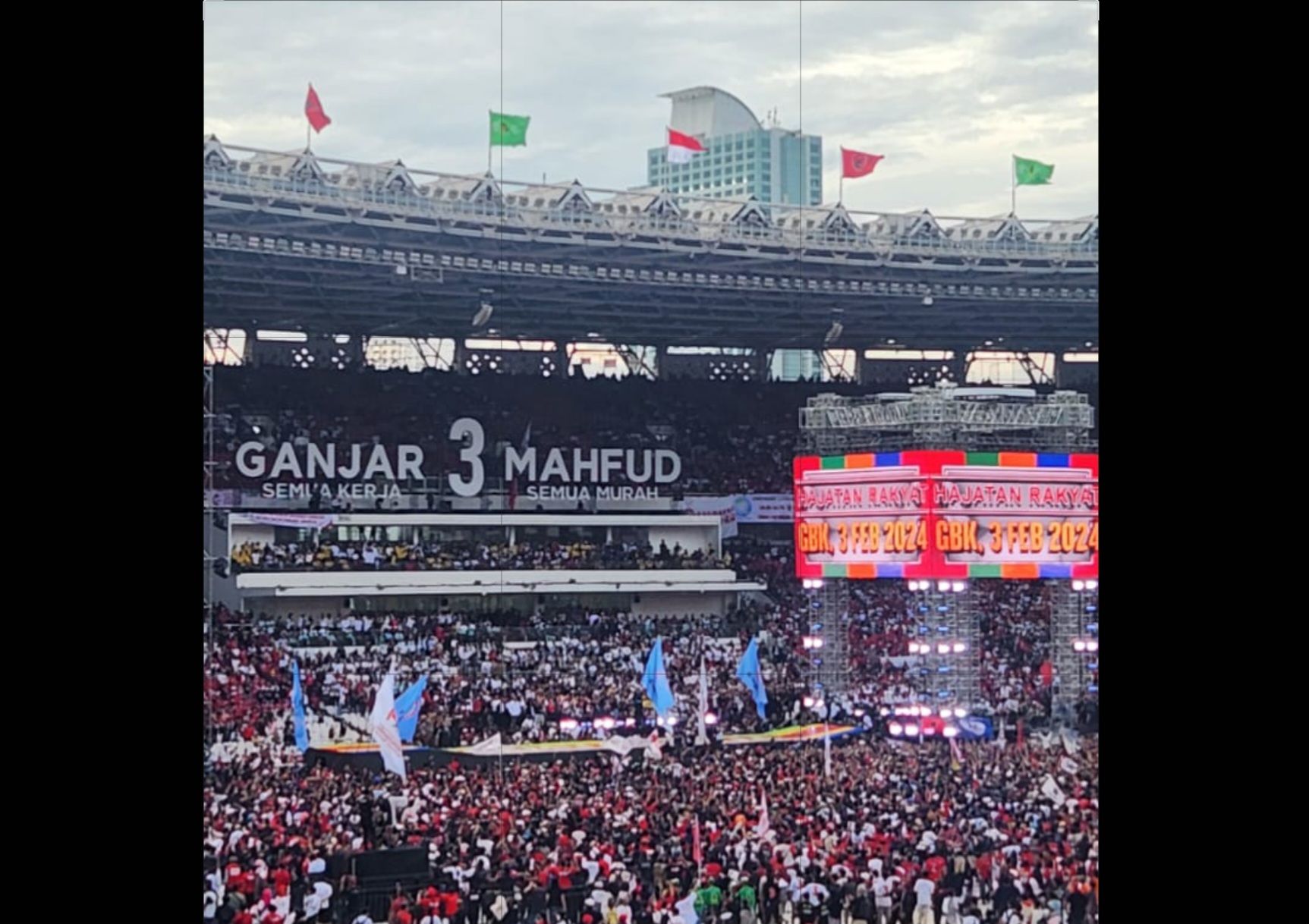 Kampanye akbar bertajuk 'Harapan Jutaan Rakyat (Hajatan Rakyat) dan Konser Salam Metal 03 Menang Total' di Stadion Utama Gelora Bung Karno (GBK) Senayan Jakarta, Sabtu, 3 Februari 2024./ist