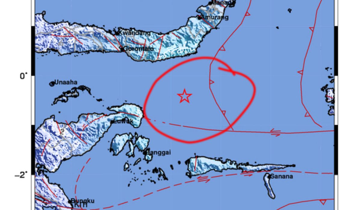 Lokasi peristiwa gempa bumi hari ini di Sulawesi Utara.