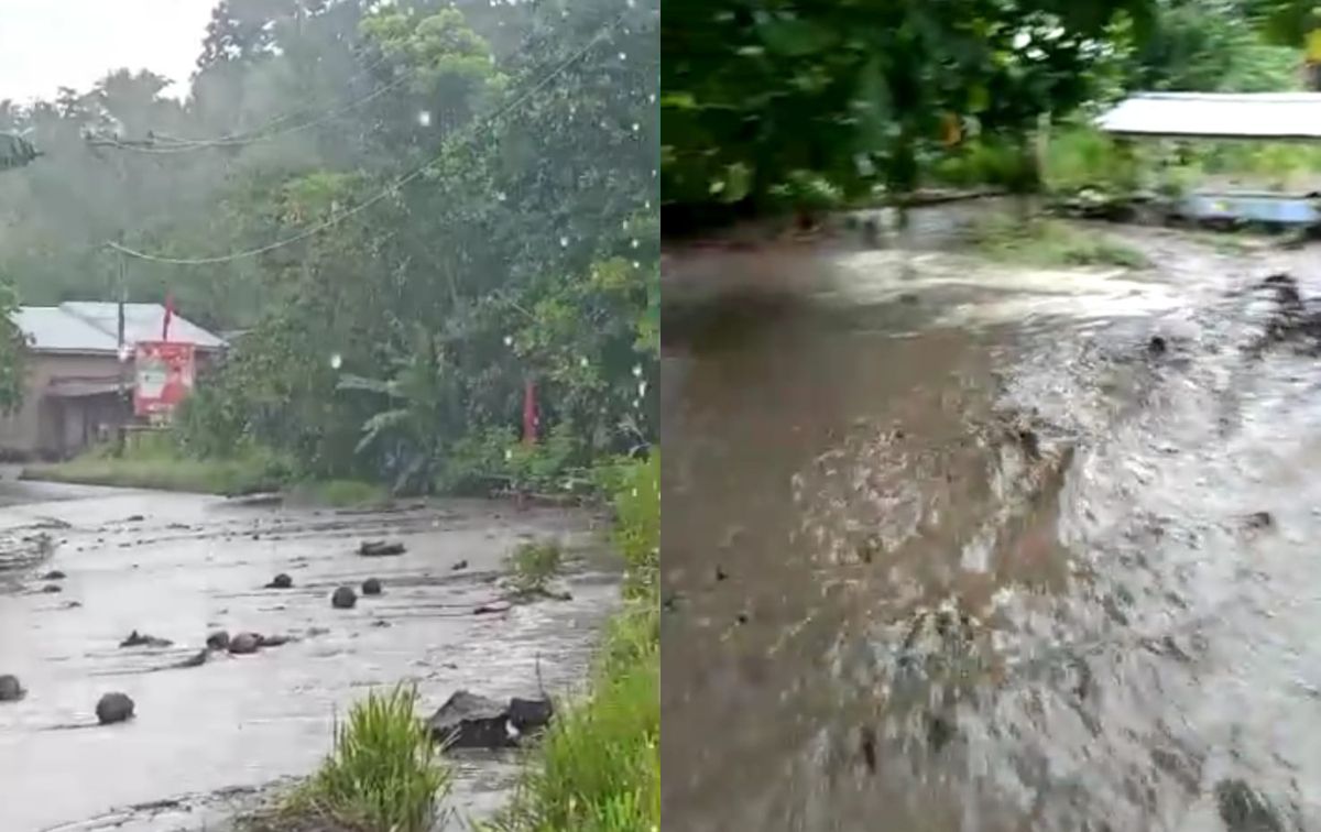 Banjir di Desa Dulipali yang berdekatan dengan Gunung Lewotobi, Rabu (07/02/2024) pagi.//