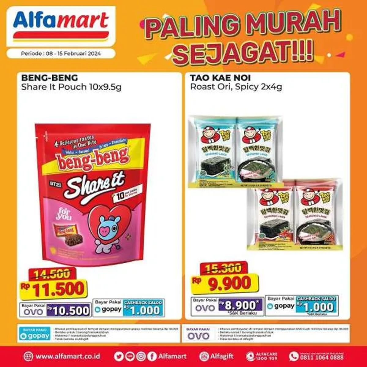  Katalog 3 produk yang dijual dalam program promo Alfamart Paling Murah Sejagat periode 8 - 15 Februari 2024./Instagram Alfamart.