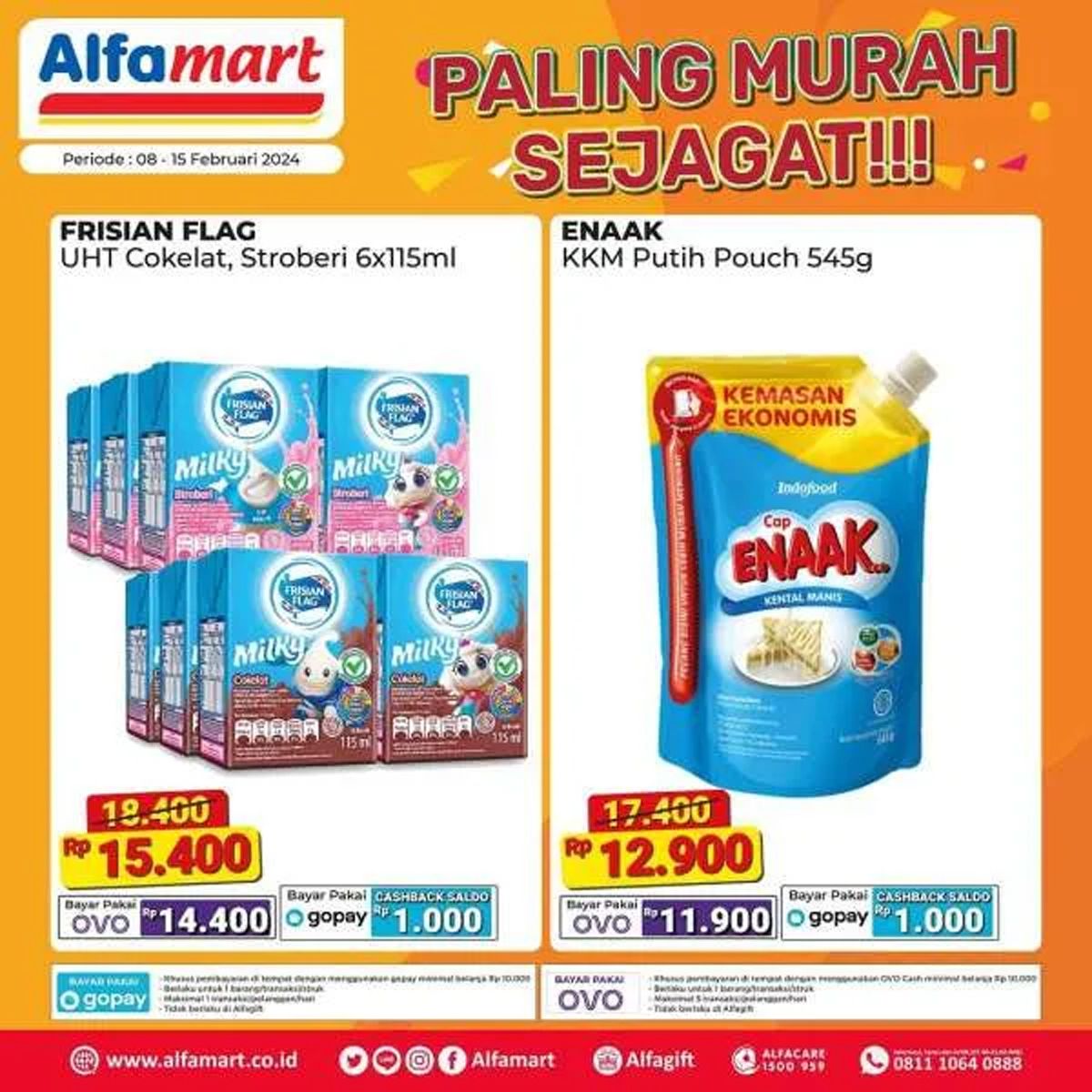  Katalog 2 produk yang dijual dalam program promo Alfamart Paling Murah Sejagat periode 8 - 15 Februari 2024./Instagram Alfamart.
