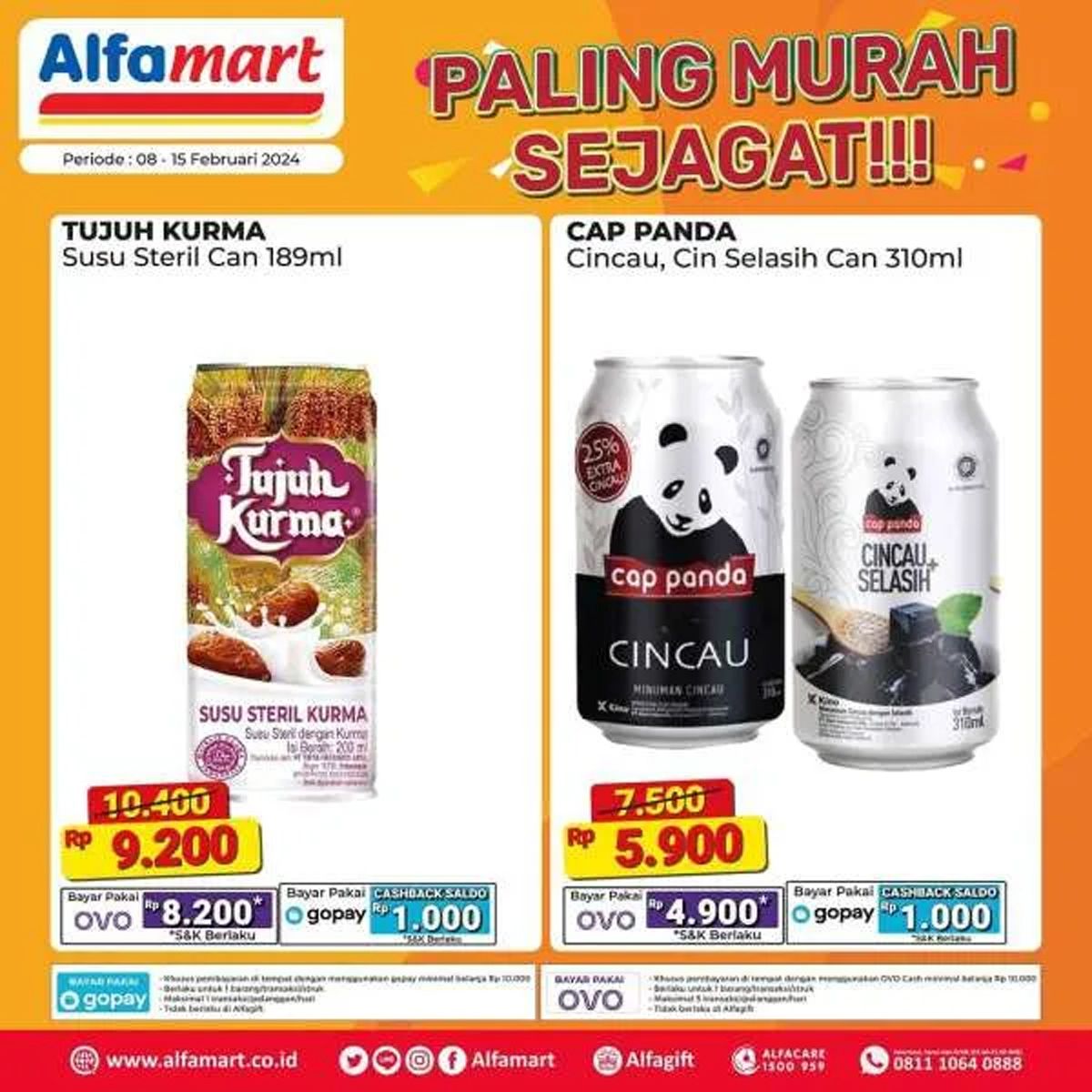  Katalog 1 daftar produk yang dijual dalam promo program Alfamart Paling Murah Sejagat periode 8 - 15 Februari 2024./Instagram Alfamart.