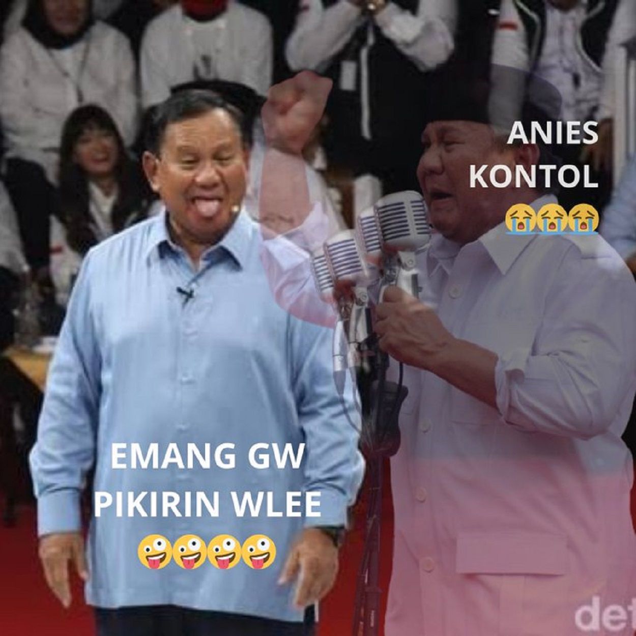 Gambar meme lucu debat Capres dan Cawapres Prabowo Subianto, Anies Baswedan dan Ganjar Pranowo viral di TikTok, Twitter, dan Facebook