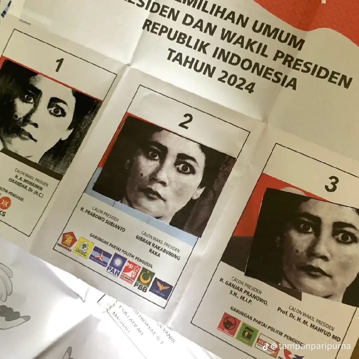 Serba-serbi Pemilu, kertas suara ditempel wajah Suzzana yang sedang melotot