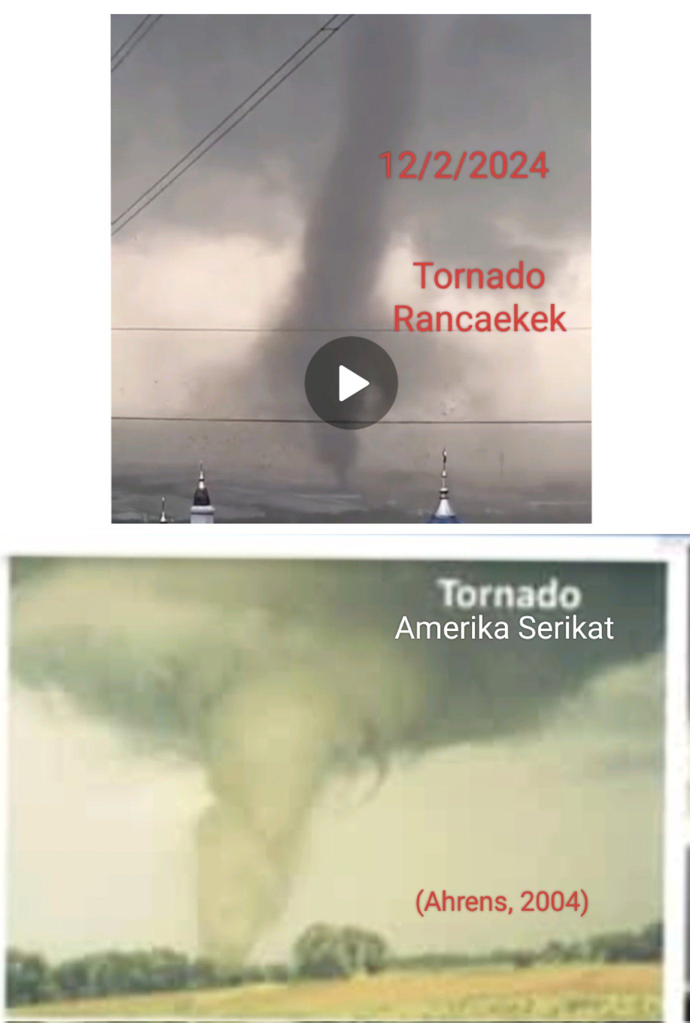 Fenomena angin yang melanda Rancaekek, Sumedang, Jawa Barat pada Rabu 21 Februari 2024 disebut bukan puting beliung tapi tornado.*