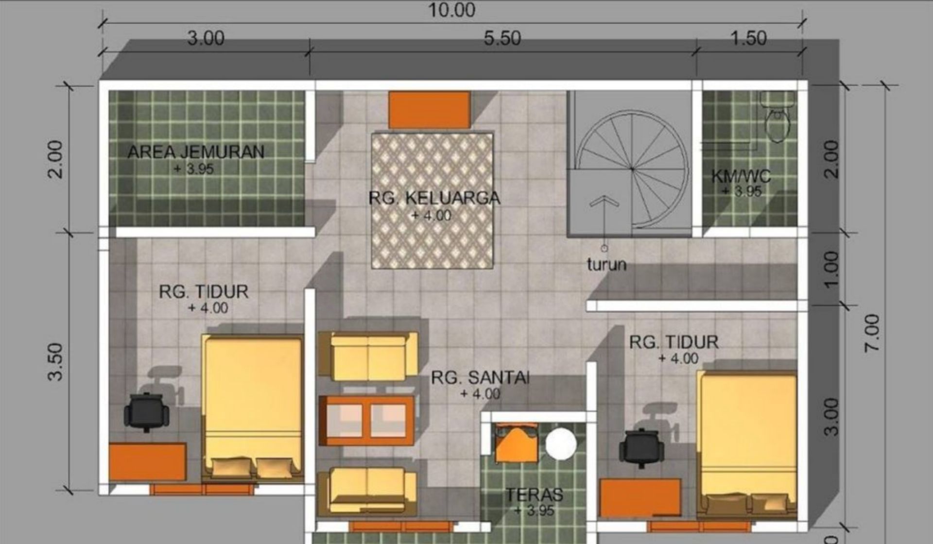Desain Rumah 6×8 Kamar 2 Sederhana
