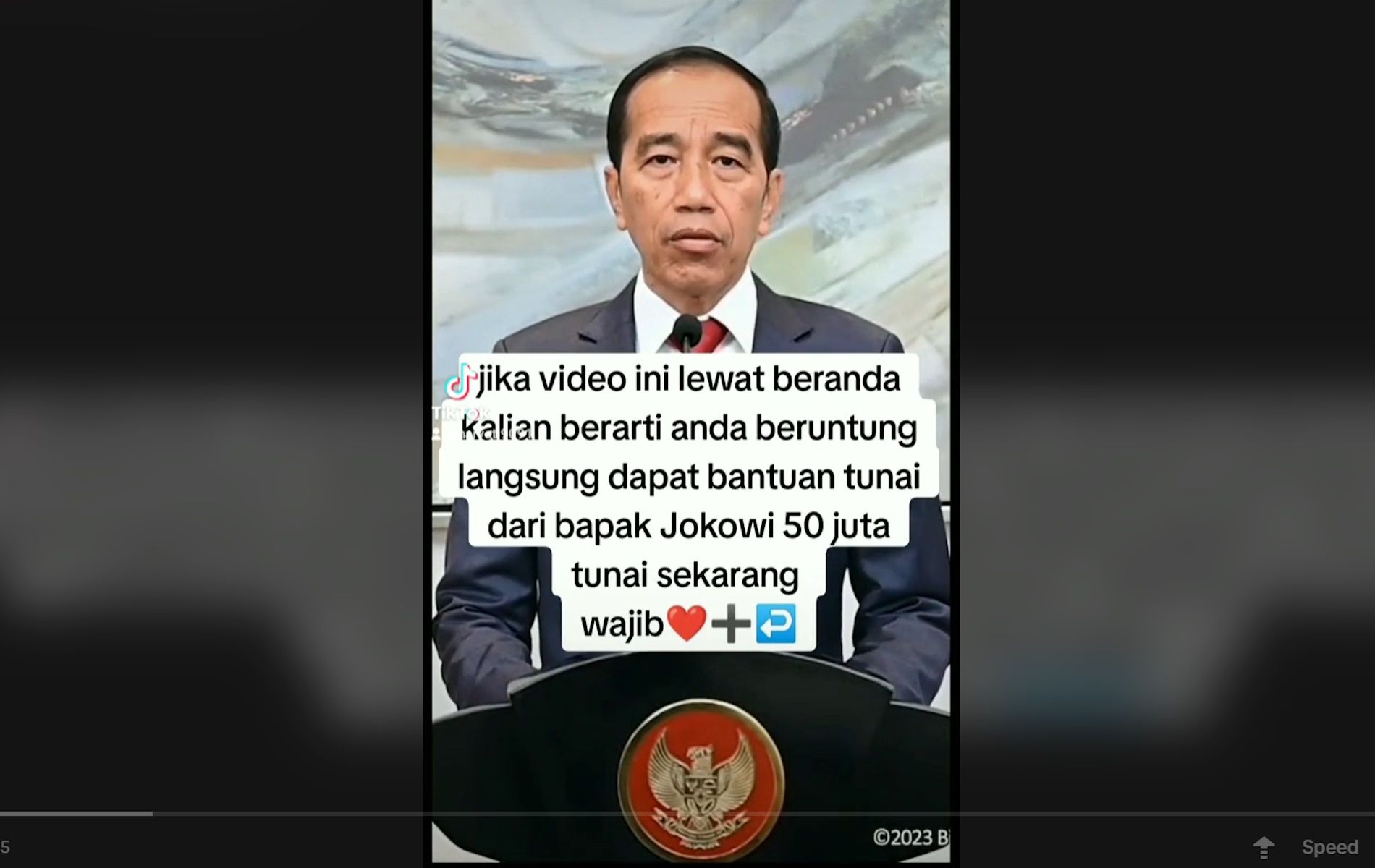 Tangkapan layar narasi hoaks yang menyatakan Jokowi bagikan bantuan tunai Rp50 juta pada Februari 2024.