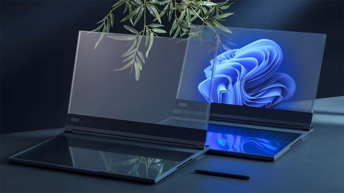 Lenovo ThinkBook Transparent Display Laptop Concept memiliki layar tanpa batas dengan kecerahan 1000 nits.