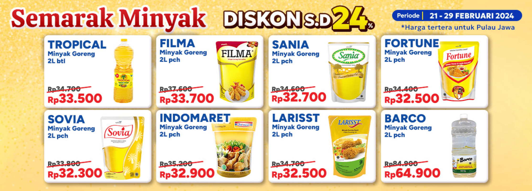 Promo Semarak Minyak Indomaret yang memberikan diskon harga minyak goreng sampai dengan 24 persen, berakhir pada 29 Februari 2024./klikindomaret.com