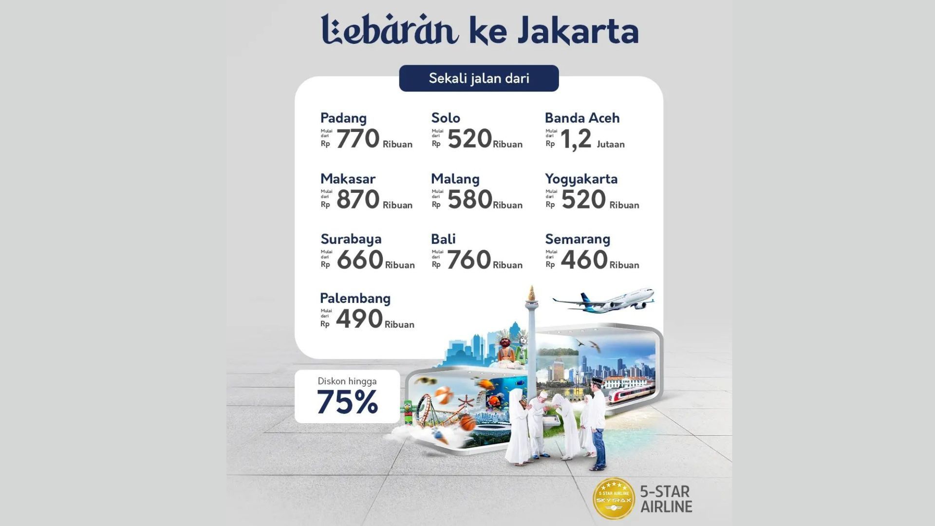 Harga tiket promo lebaran ke Jakarta dengan Garuda Indonesia./ Wensite/ Garuda Indonesia
