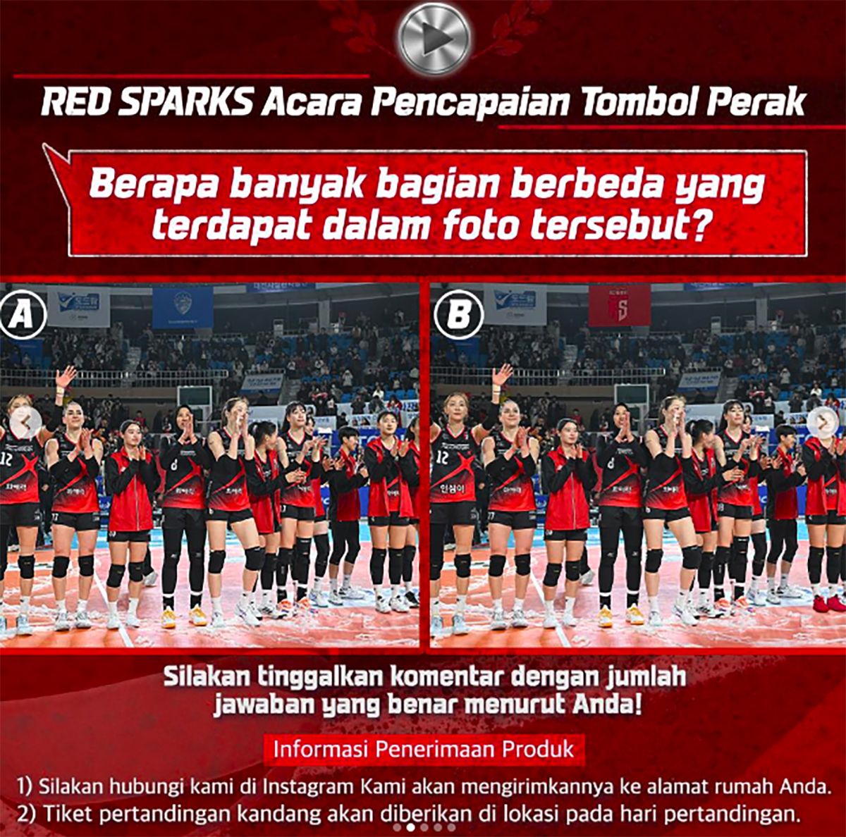 Lomba dari RedSparks untuk para penggemar dari Indonesia di akun IG Red Sparks.