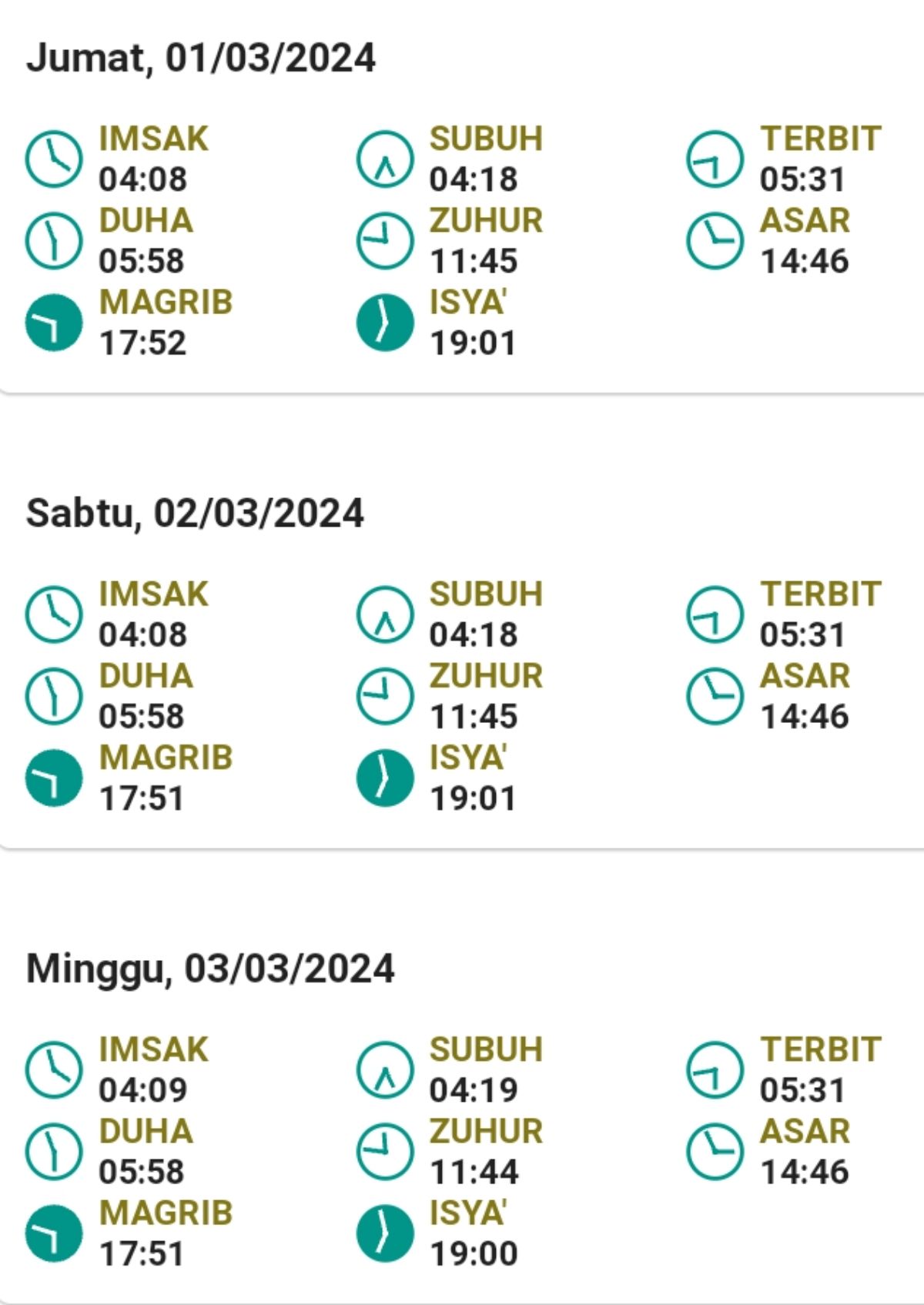 Tangkapan layar jadwal sholat menurut bimas islam kemenag RI