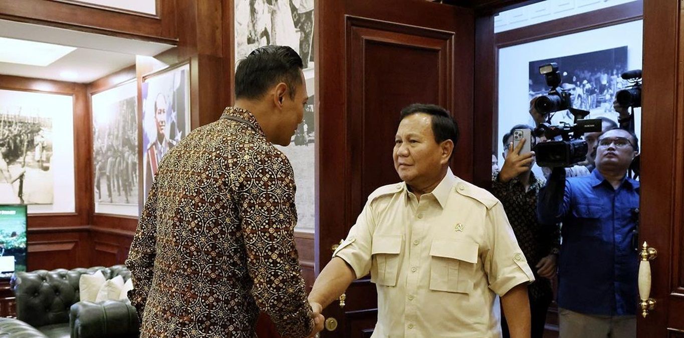 AHY bertandang ke Kantor Menteri Pertahanan, Prabowo Subianto di Jalan Medan Merdeka Barat, Jakarta Pusat pada Selasa, 5 Maret 2024.
