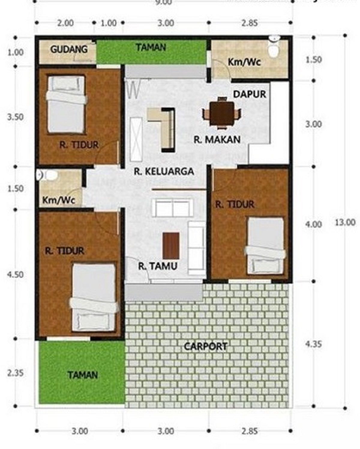 Desain Rumah Minimalis 3 Kamar dengan Lahan Parkir Luas/mitra10
