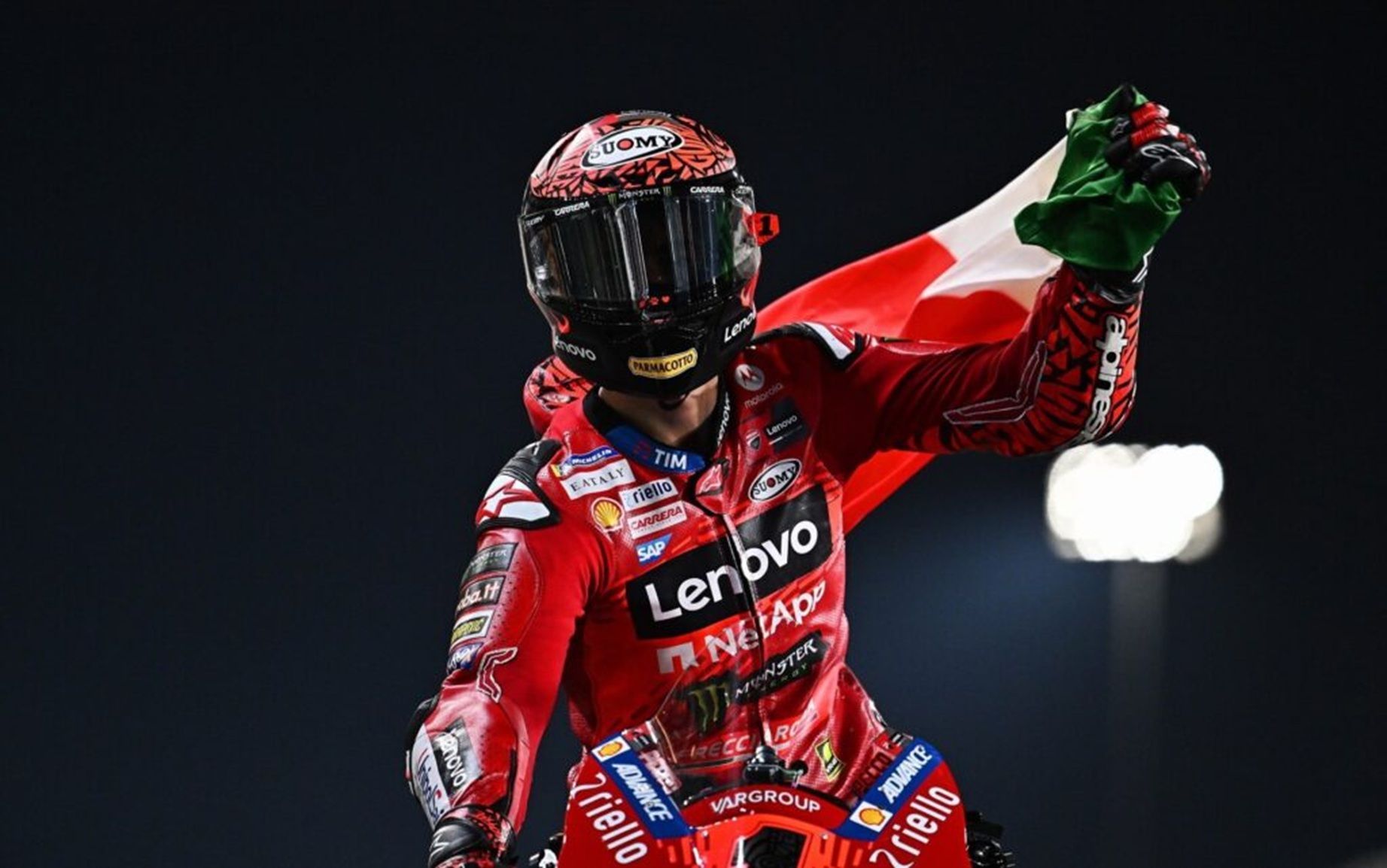 Francesco Bagnaia usai memenangai balapan MotoGP Qatar 2024.