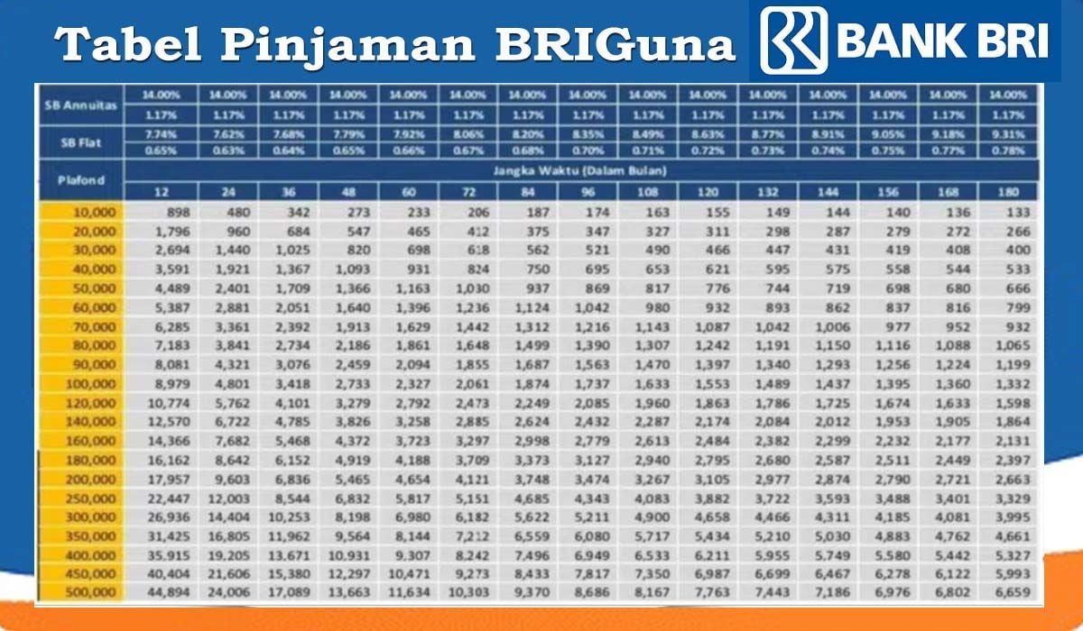 Tabel Pinjaman BRI Umum Briguna 