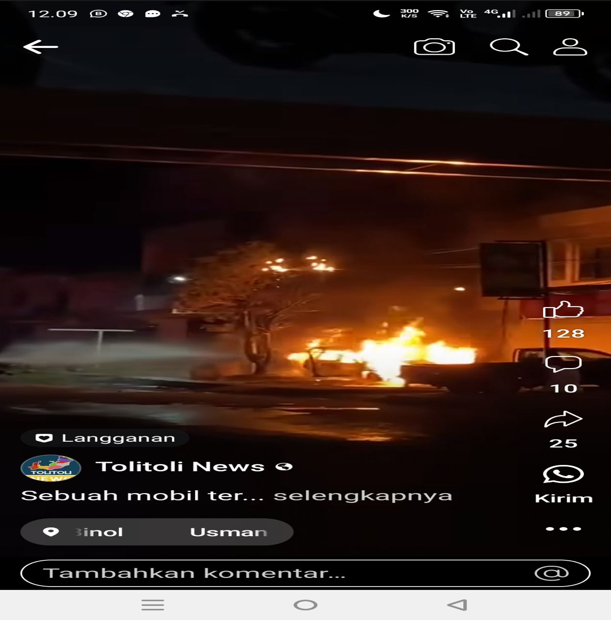 Screeshoot videoe mobil terbakar