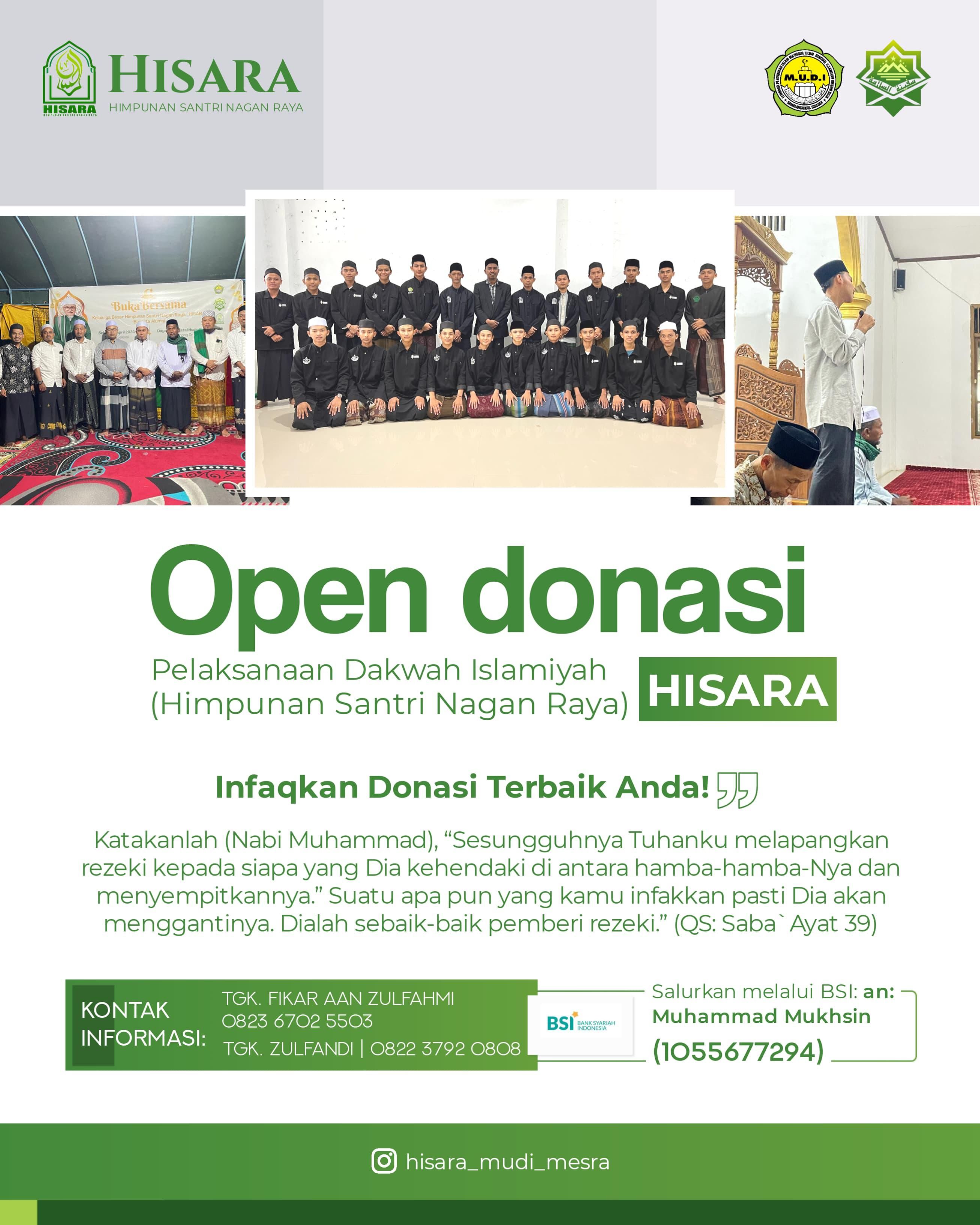 Open Donasi Kegiatan Dakwah Islamiyah Himpunan Santri Nagan Raya (Hisara)