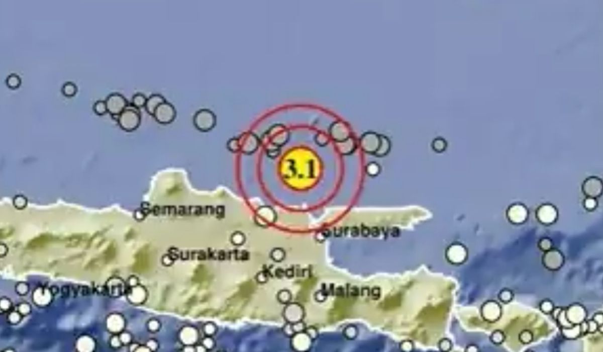 Lokasi kedua gempa bumi hari ini yang terjadi di Tuban Jawa Timur.