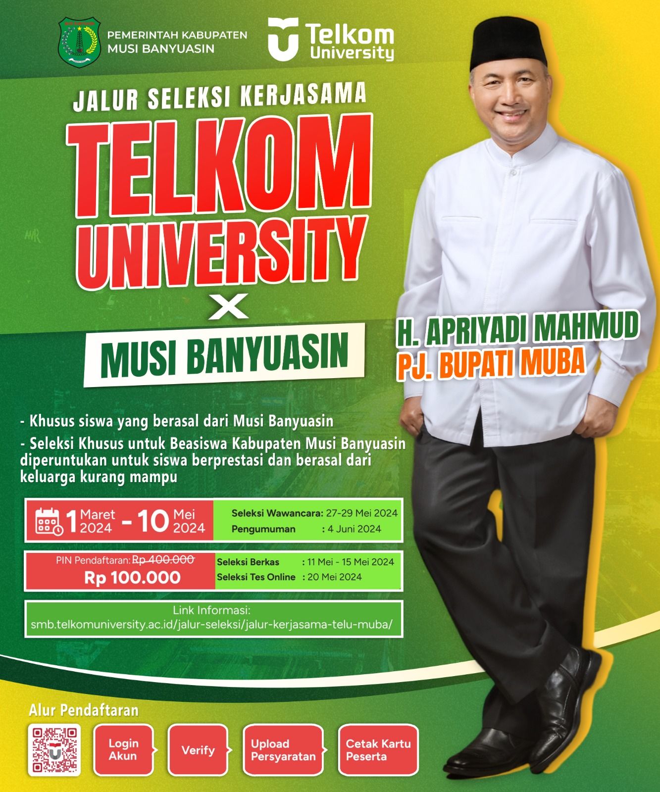 Program kuliah gratis di Universitas Telkom jalur Kerjasama Pemkab Muba