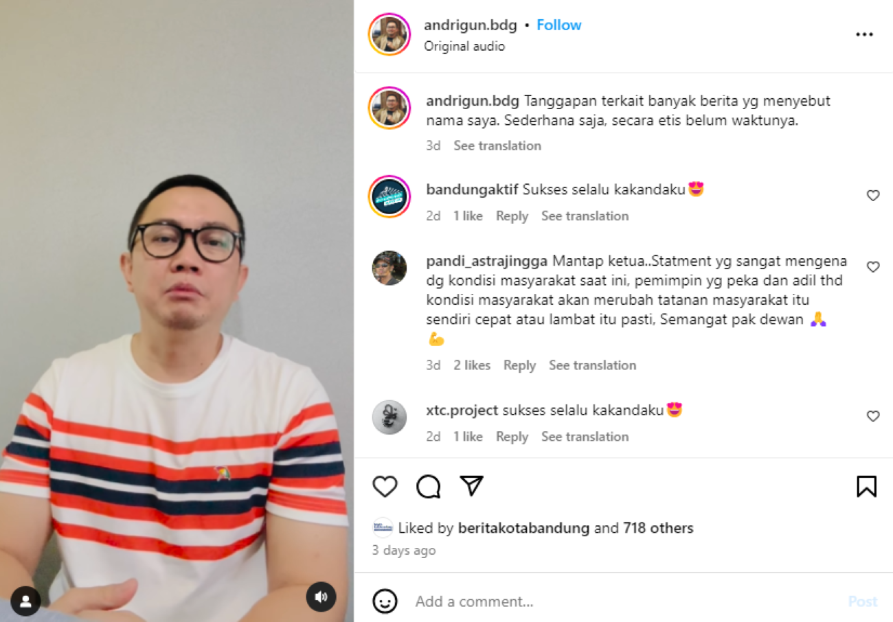 Jawaban Andri Gunawan saat dikaitkan masuk bursa calon Walikota Bandung di Pilkada Kota Bandung 2024