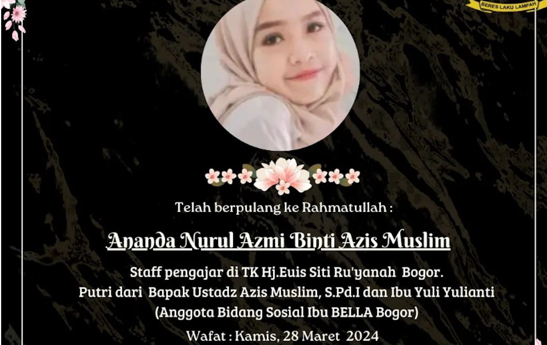 Keseharian sosok Nurul Azmi, istri yang tewas setelah dibunuh suaminya sendiri belakangan terkuak. Almarhumah ternyata bekerja di toko dengan kerja sampingan sebagai guru TK.
