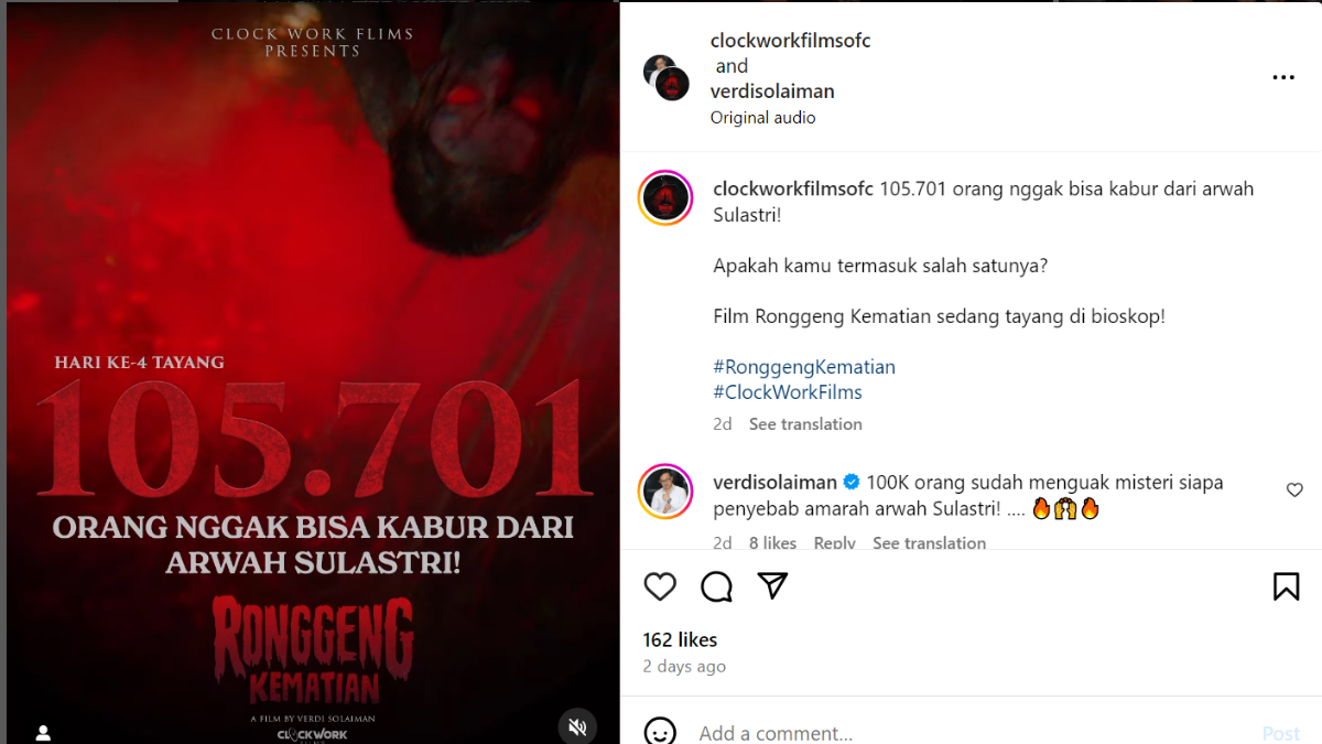 Tayang Hari Ke-4 di Bioskop, Inilah Jumlah Penonton Ronggeng Kematian