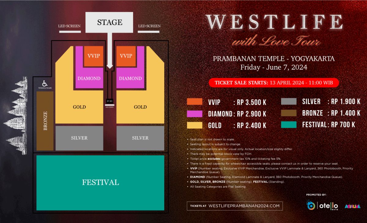 Layout dan harga tiket konser Westlife di Prambanan Yogyakarta