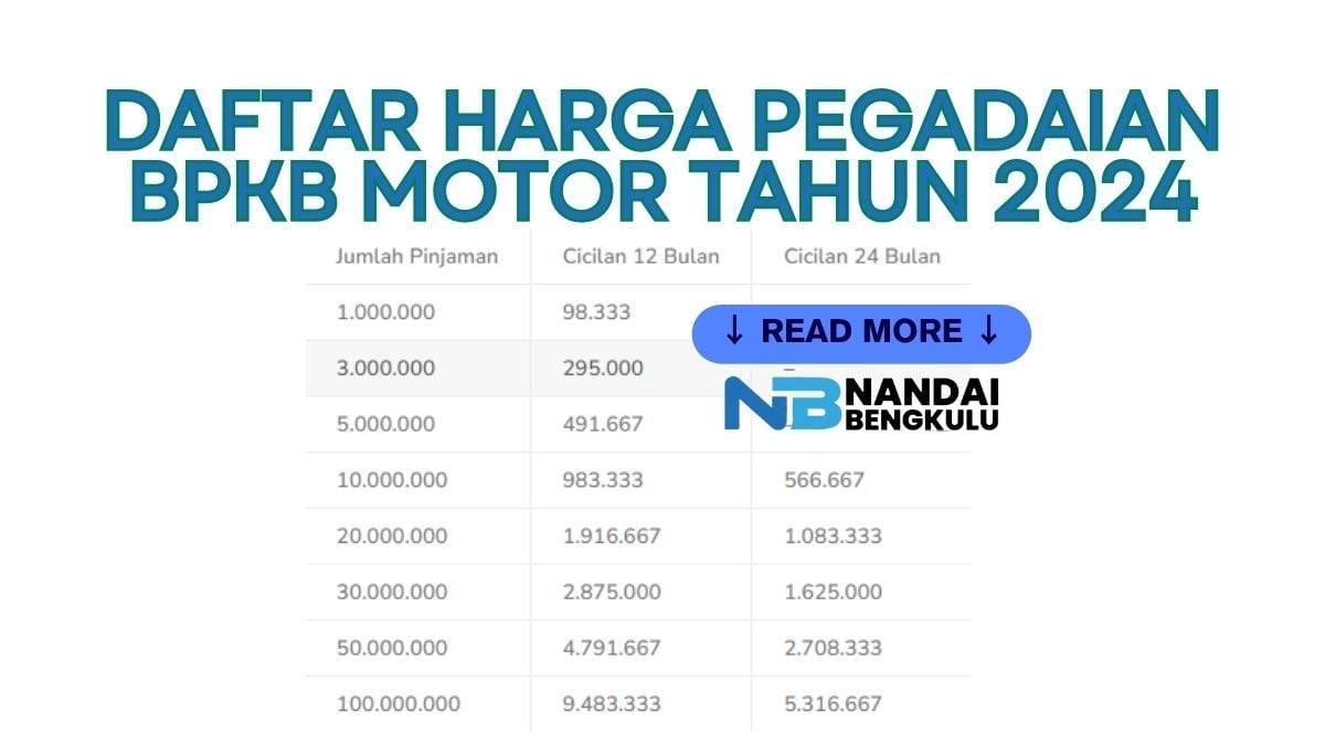 Daftar Harga Gadai BPKB Motor atau mobil di Pegadaian.