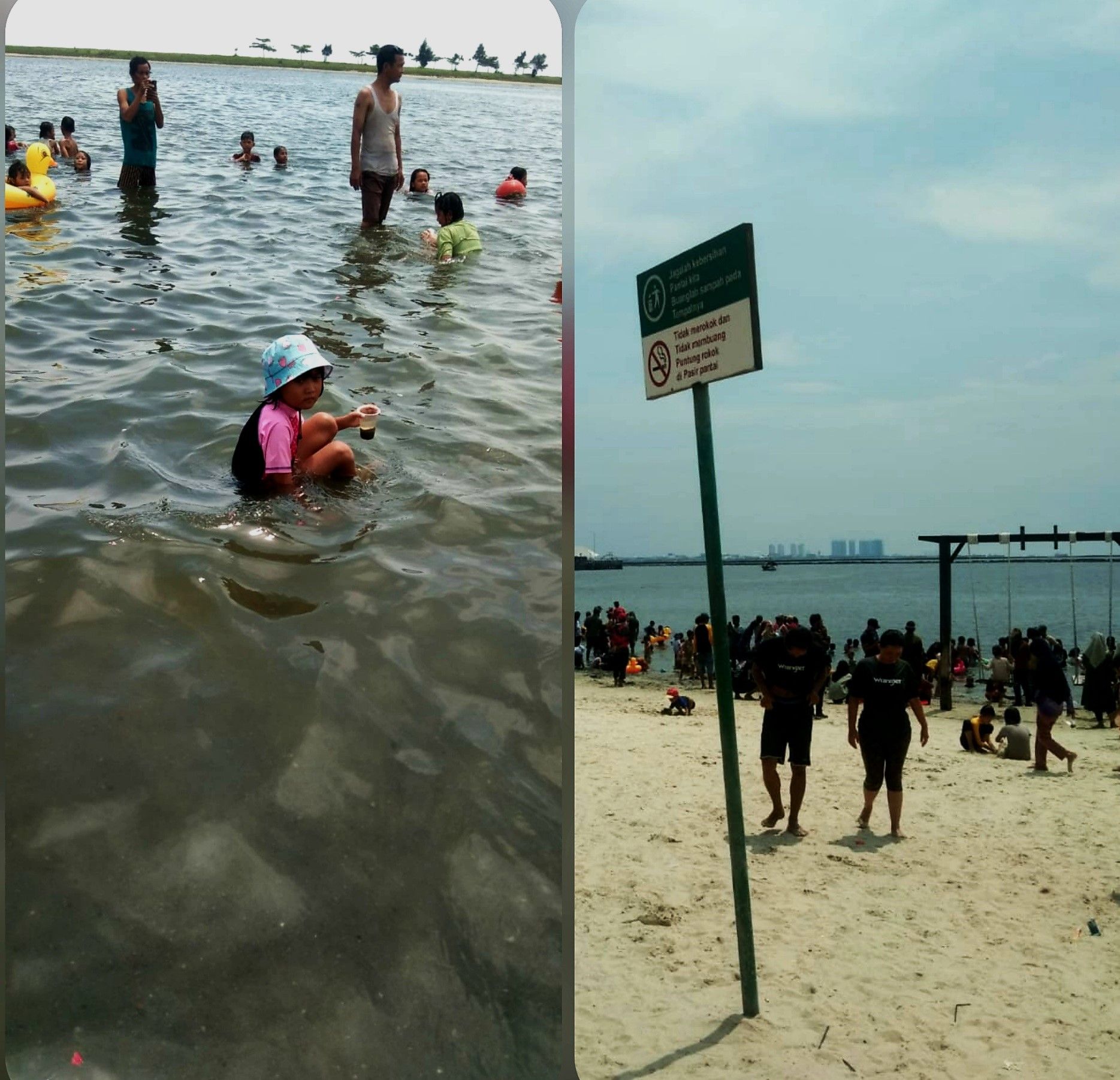 Papan-papan peringatan yang tersebar disepanjang pantai menjadi pengingat para wisatawan