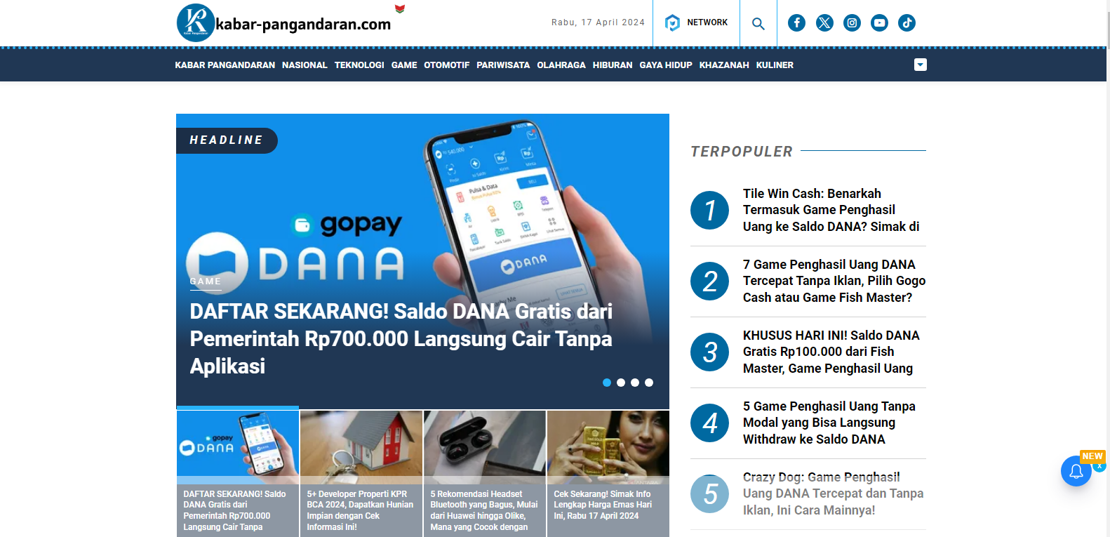 Menjadi Content Writer di Kabar Pangandaran bisa mendapatkan uang dan saldo DANA gratis