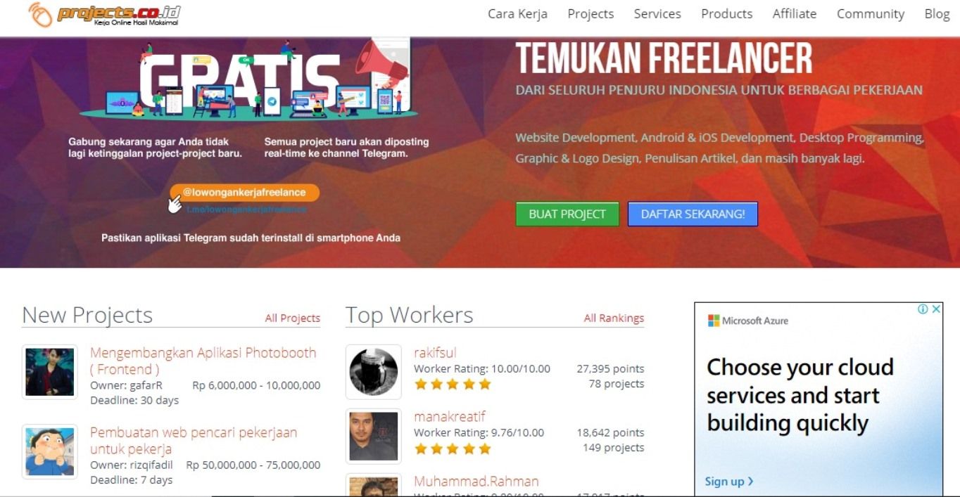Situs freelance untuk mahasiswa yang sudah cukup terkenal namanya projects.co.id. 