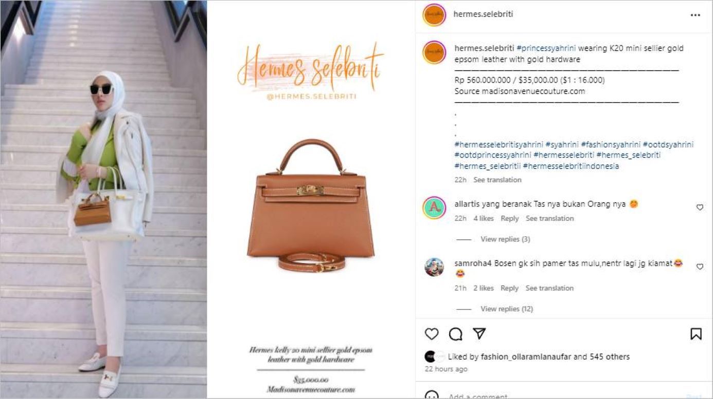 Tas Hermes ‘Beranak’ Syahrini [Instagram]