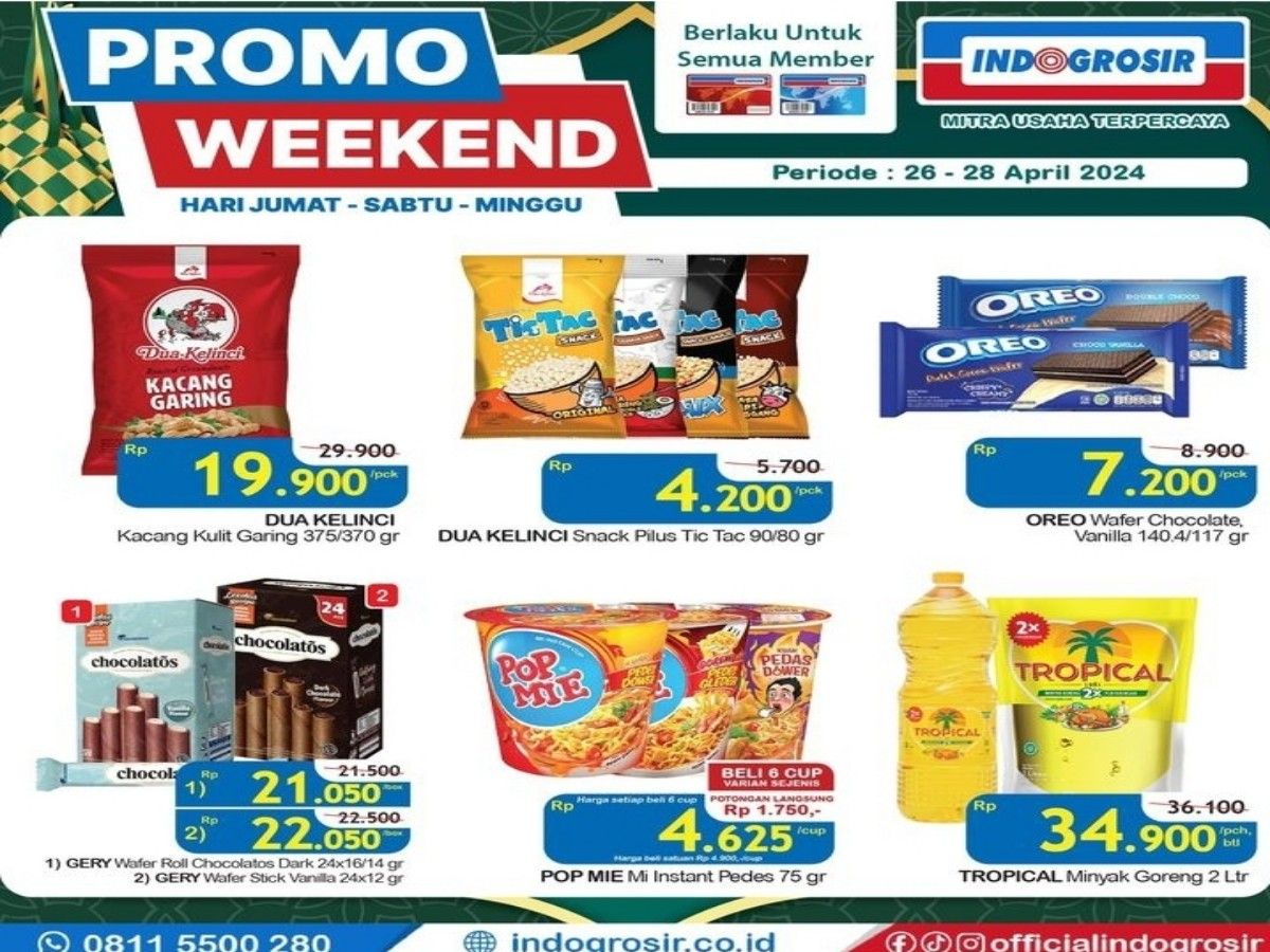 PROMO Weekend Indogrosir, ada diskon harga aneka makanan dan minuman. /Instagram @officialindogrosir